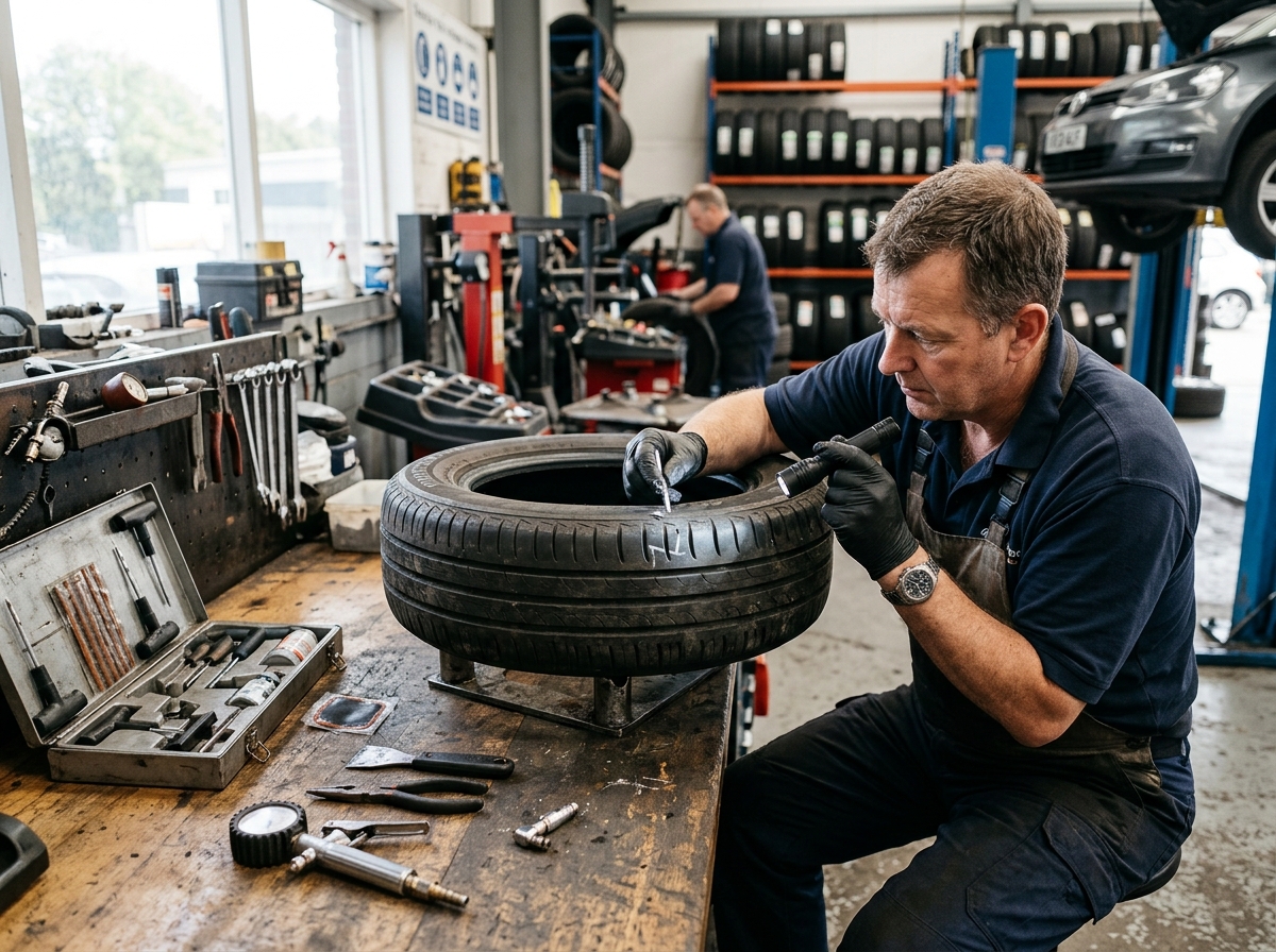 Puncture inspection on a tyre